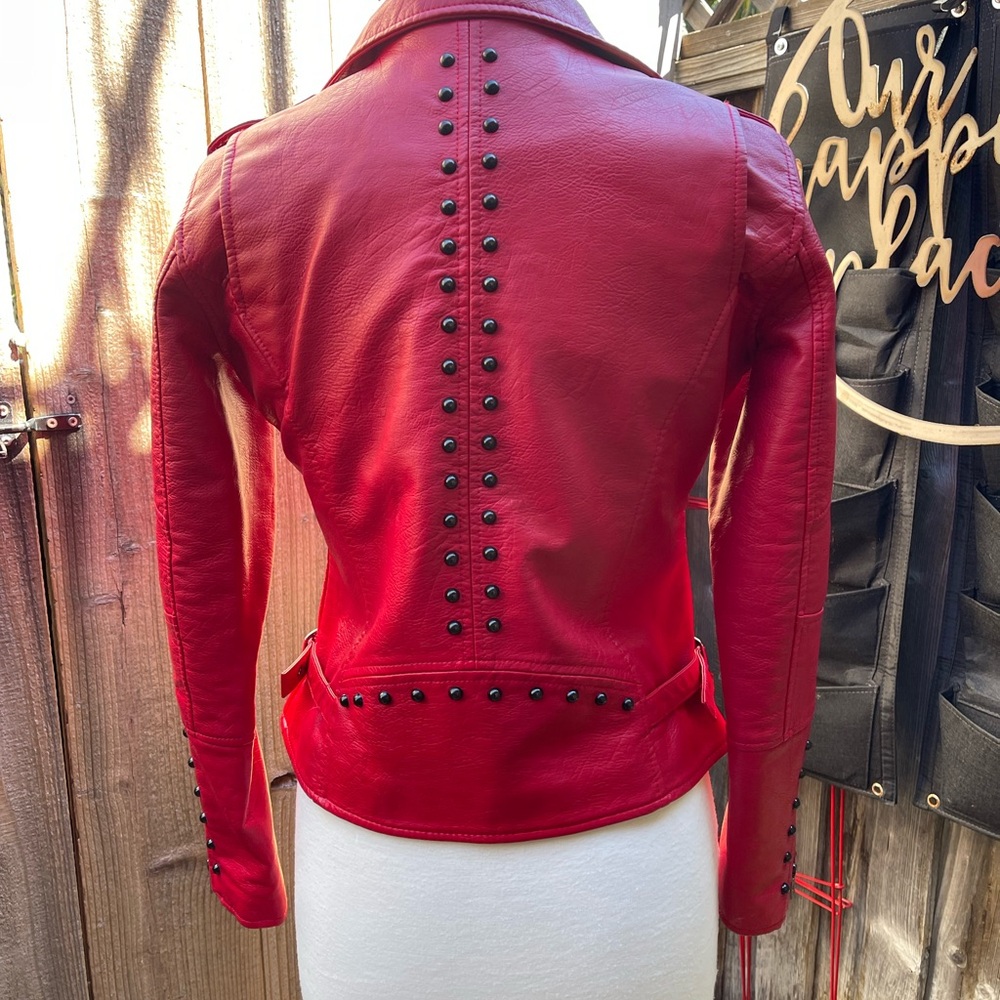 Red Leather Women's Jacket - Picture 8 of 10